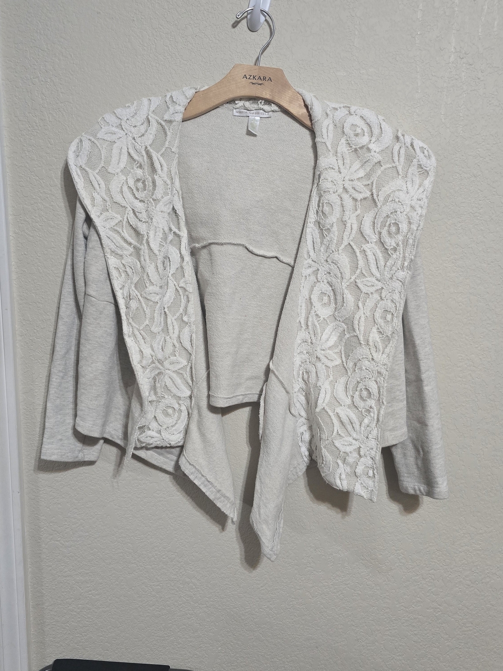 Cream Lace-Trim Open Front Shrug Cardigan